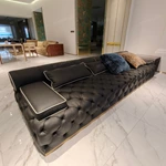 Luxury Modular Sofa Set with Handcrafted Diamond Tufted Craftsmanship, Premium Top-Grain Leather & Polished Gold Stainless Steel Base